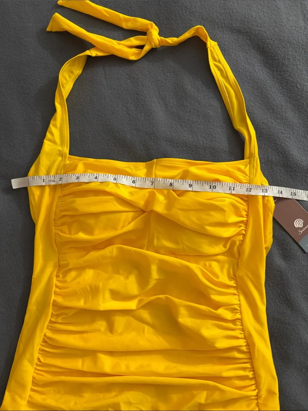 Smismivo Yellow Ruched Halter One Piece Swimsuit Medium NWT